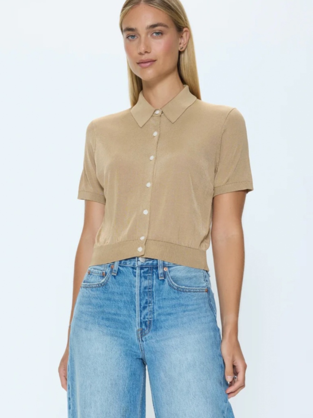 Lucca Short Sleeve Polo Sweater ~ Wheat